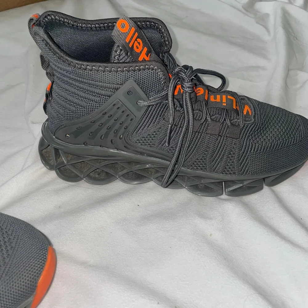 Men's US 8 Hello Mr.L Grey & Orange Athletic Sneakers